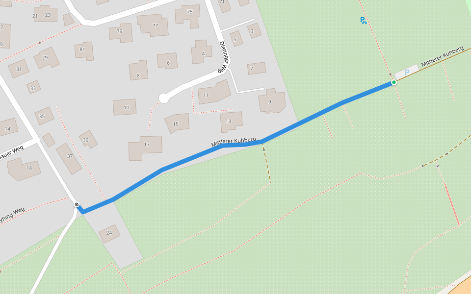 Mittlerer Kuhberg walking route map in Ulm