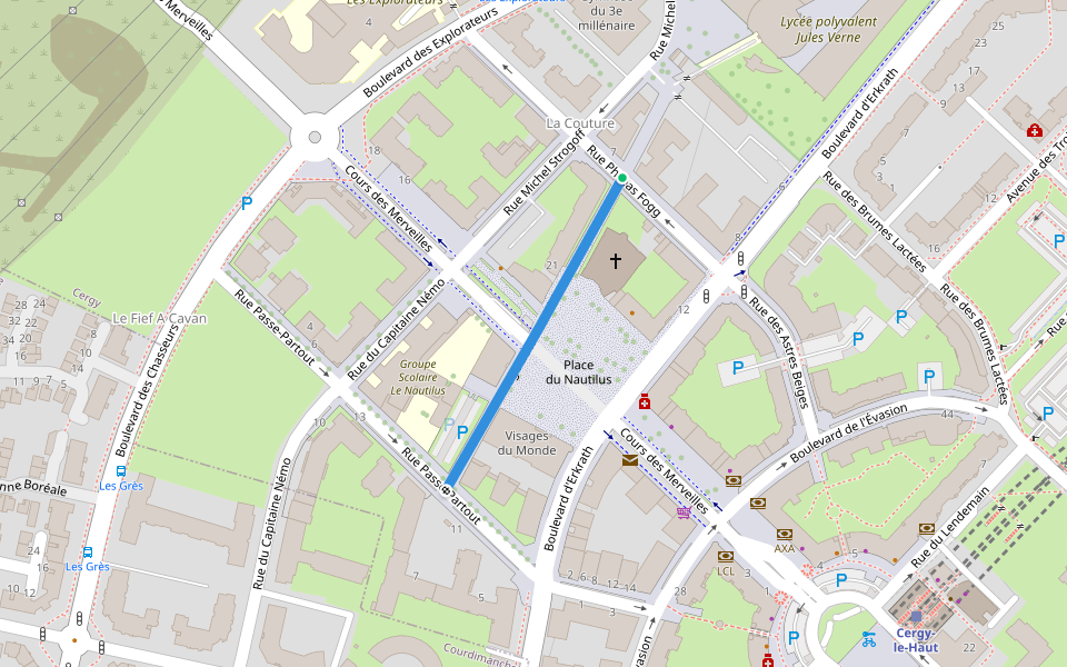 Passage de la Terre à la Lune walking route map in Cergy