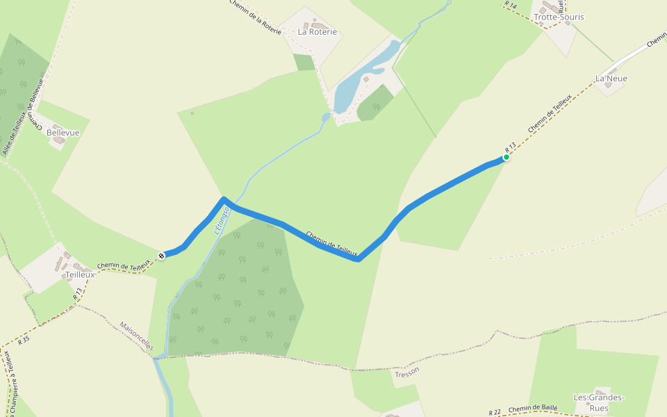 Chemin de Teilleux walking route map in Maisoncelles