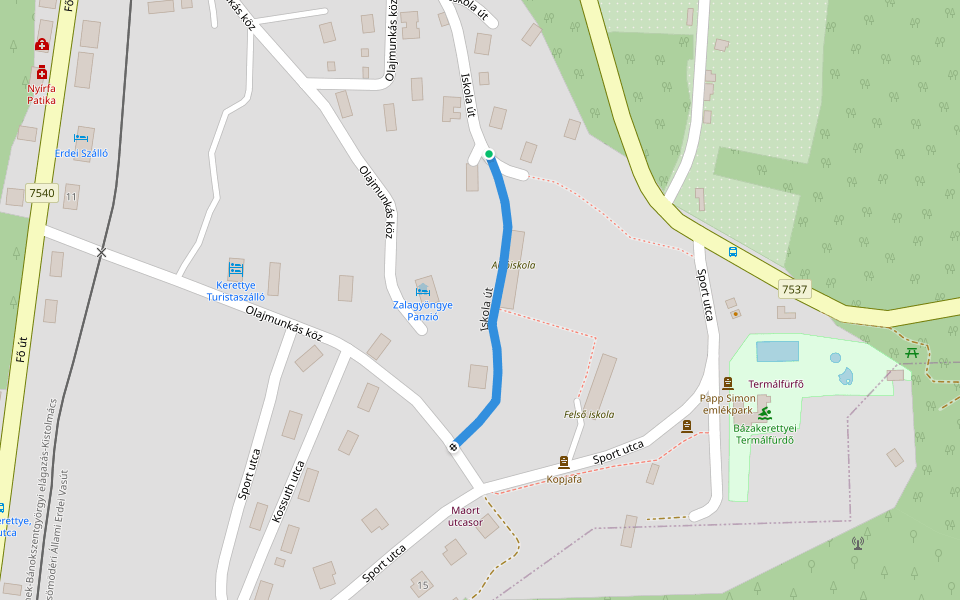 Iskola út walking route map in Bázakerettye