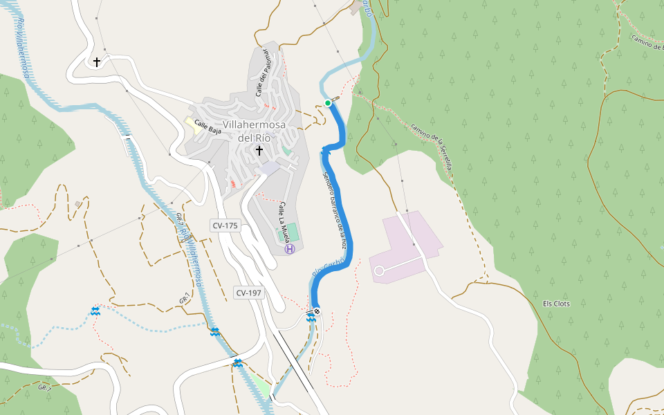 Sendero barranco de la hoz walking route map in Villahermosa del Río