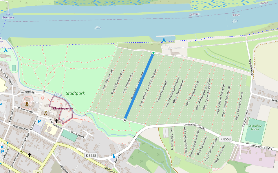 Weg 4 (Blumenfreunde) walking route map in Riesa