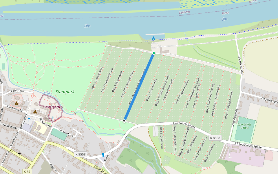 Weg 5 (Reiter Zur frohen Stunde) walking route map in Riesa