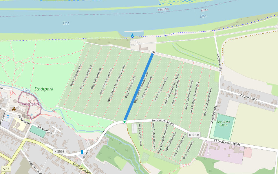 Weg 7 (Frühlingserwachen) walking route map in Riesa