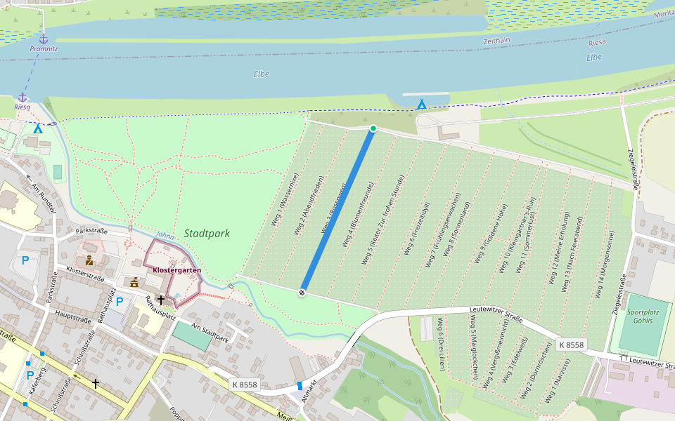 Weg 3 (Rosenweg) walking route map in Riesa