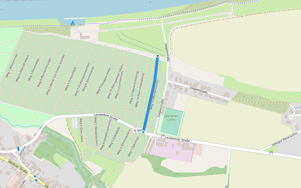 Weg 14 (Morgensonne) walking route map in Riesa