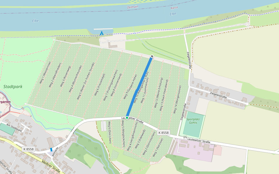 Weg 10 (Kleingärtner's-Ruh) walking route map in Riesa