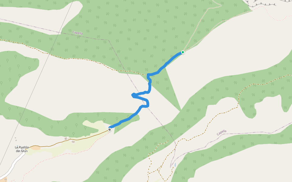 Camino de la Puebla a Capella walking route map in Capella