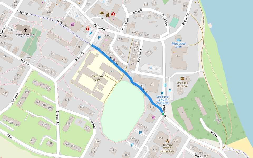 Pionýrů walking route map in Stráž pod Ralskem