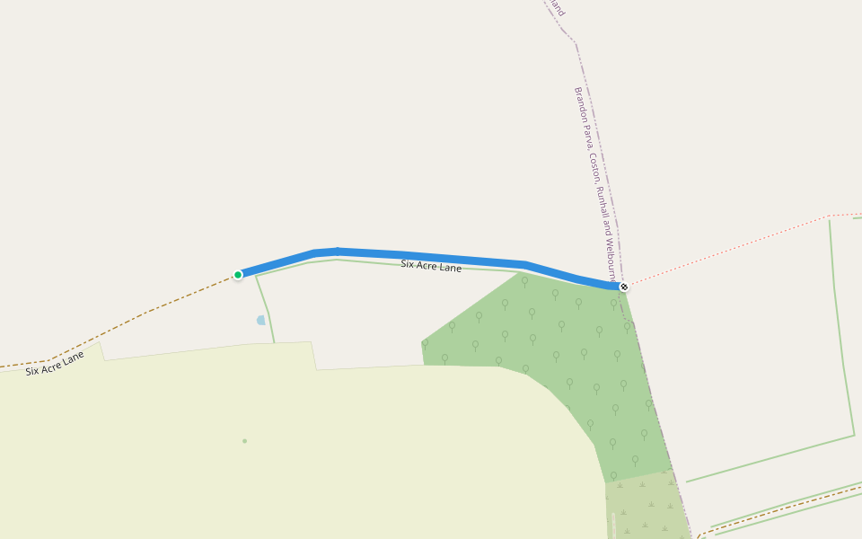 Six Acre Lane walking route map in Welborne