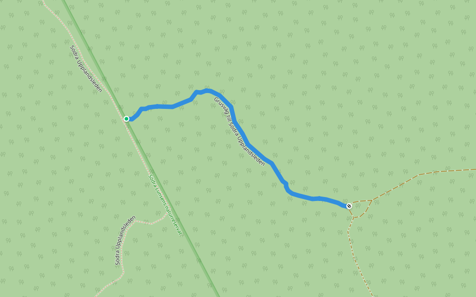 Grusväg till Södra Upplandsleden walking route map in Uppsala