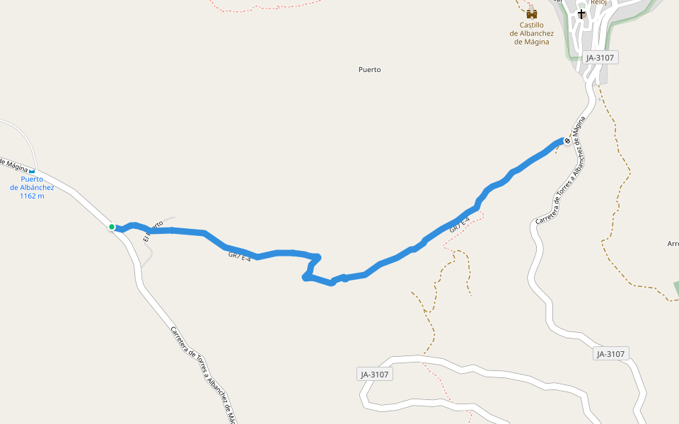 GR7 E-4 walking route map in Albanchez de Mágina