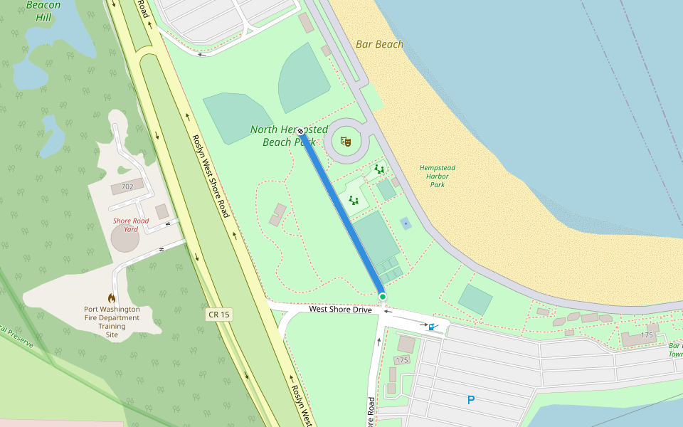 West Shore Road walking route map in Port Washington