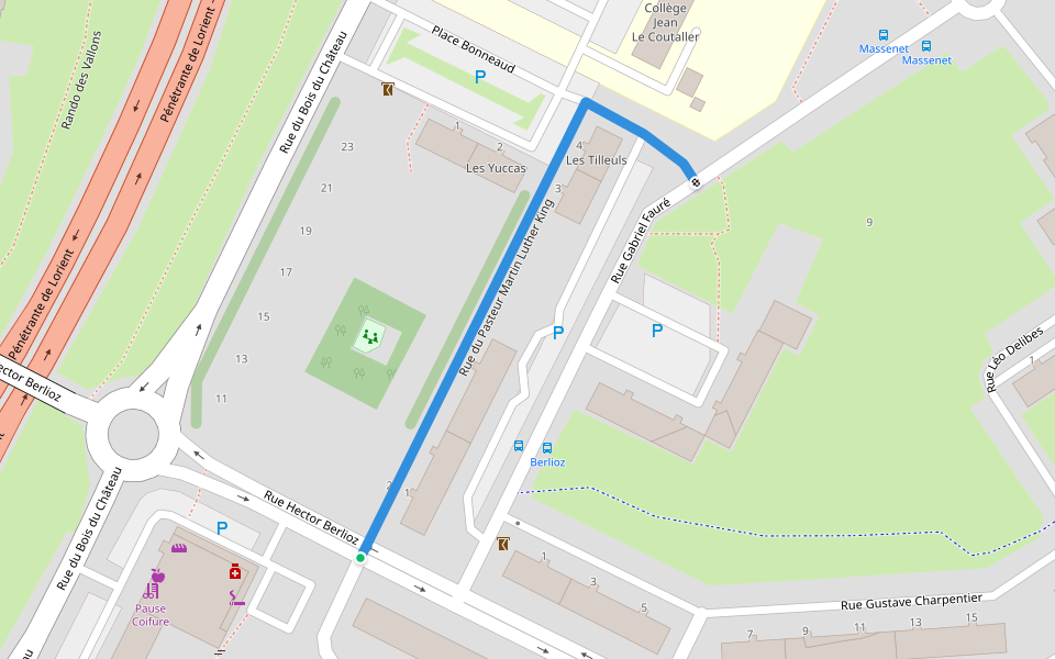 Rue du Pasteur Martin Luther King walking route map in Lorient