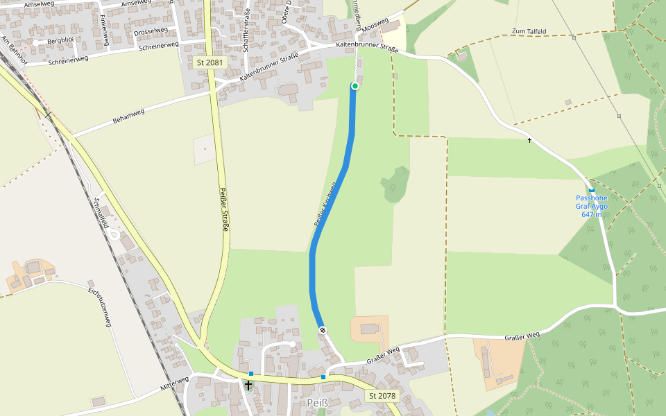 Peißer Kirchweg walking route map in Aying