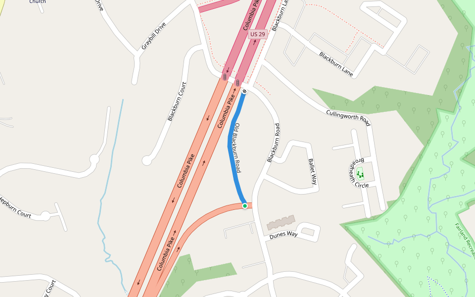 Old Blackburn Road walking route map in Burtonsville