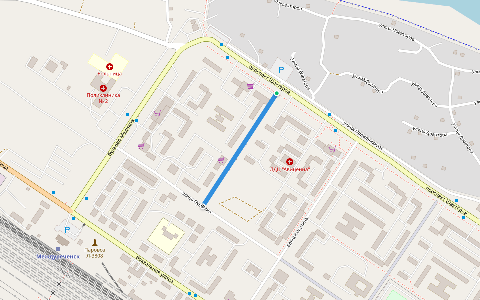 бульвар Молодожёнов walking route map in Mezhdurechensk