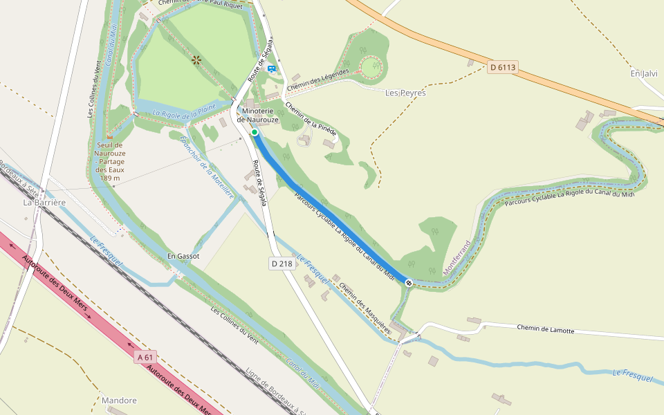 Parcours Cyclable La Rigole du Canal du Midi walking route map in Montferrand