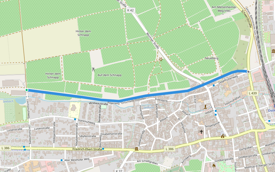Pilgerweg "Ortschleife Osthofen" walking route map in Osthofen