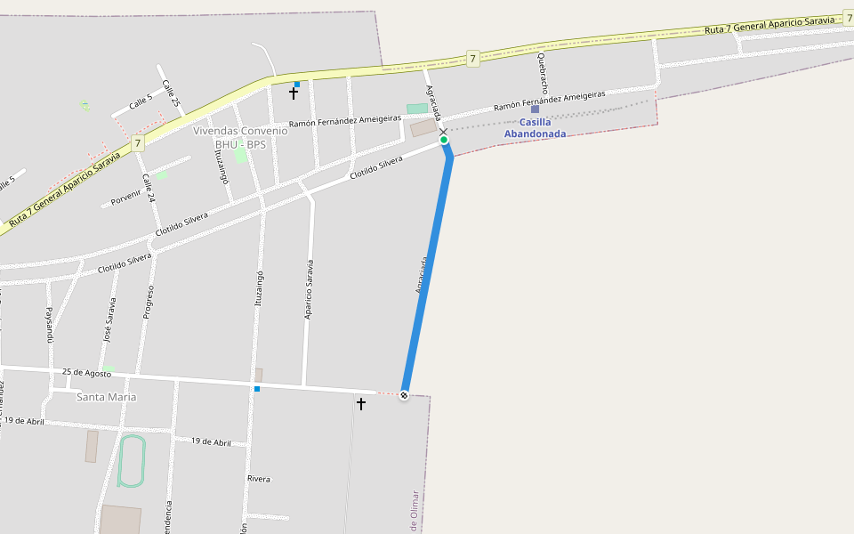 Agraciada walking route map in Santa Clara De Olimar