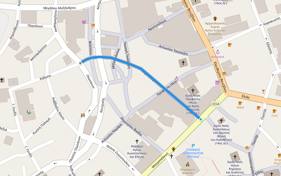 Ιπποκράτους walking route map in Veria