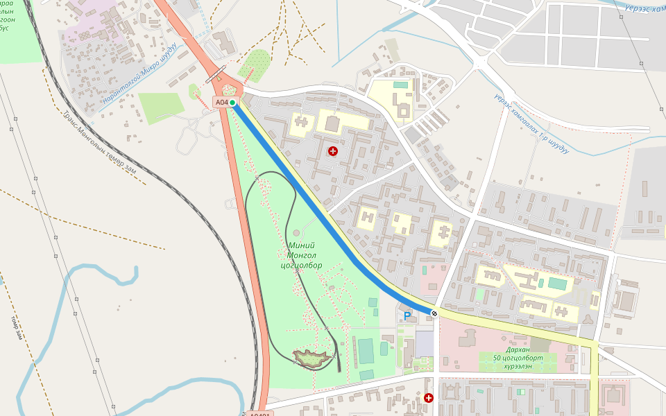 Паркын хажуугийн явган хүний зам walking route map in Darkhan