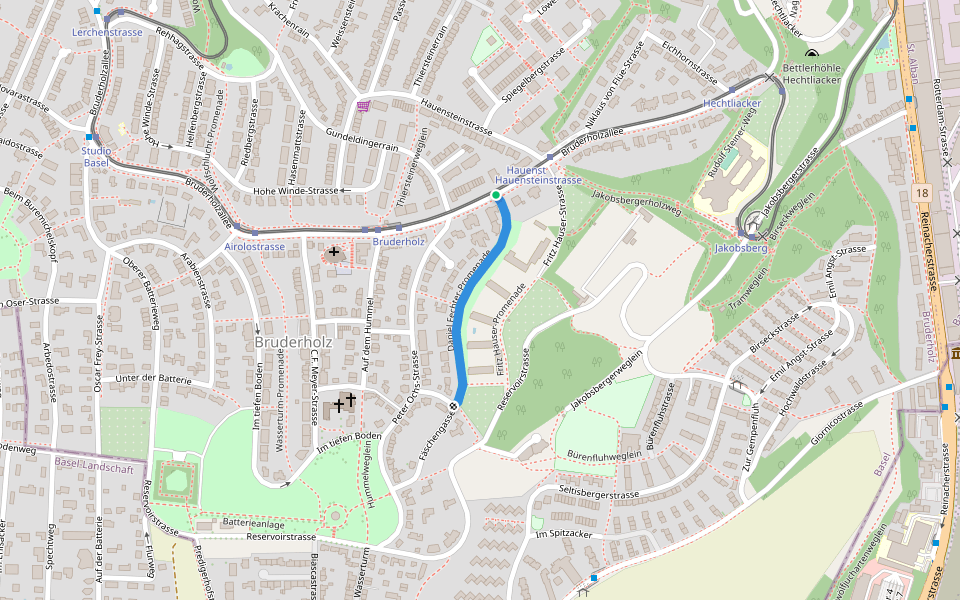 Daniel Fechter-Promenade walking route map in Basel