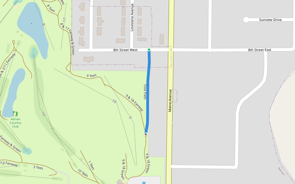 Foot Path walking route map in Adrian