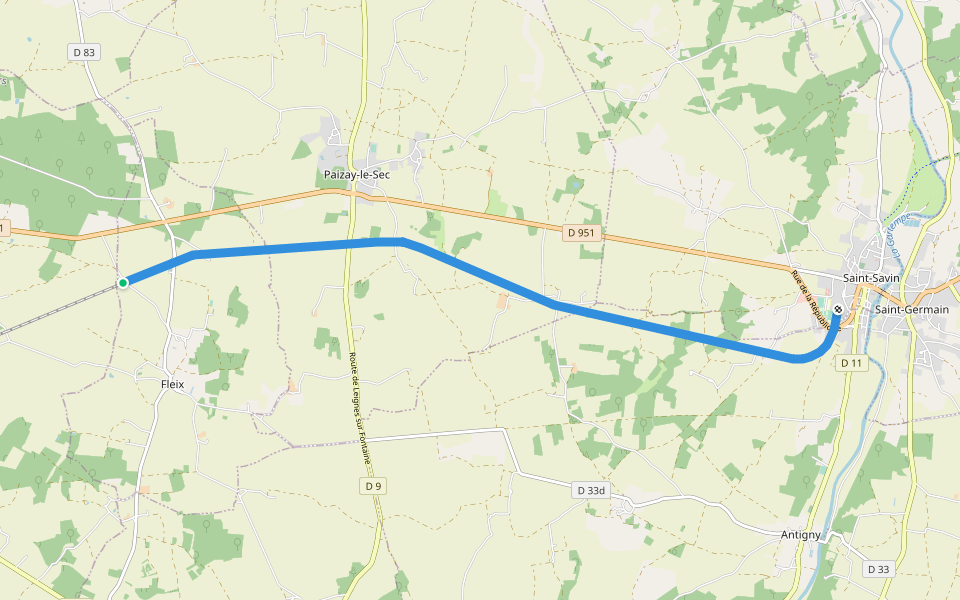 Ligne de Saint-Benoît au Blanc walking route map in Fleix