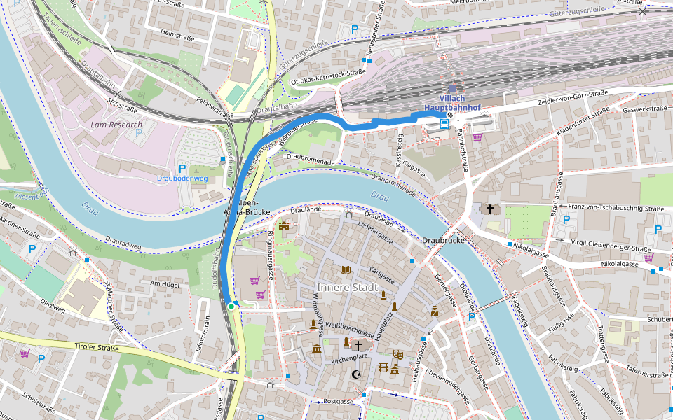 Staatsbahnsteig walking route map in Villach