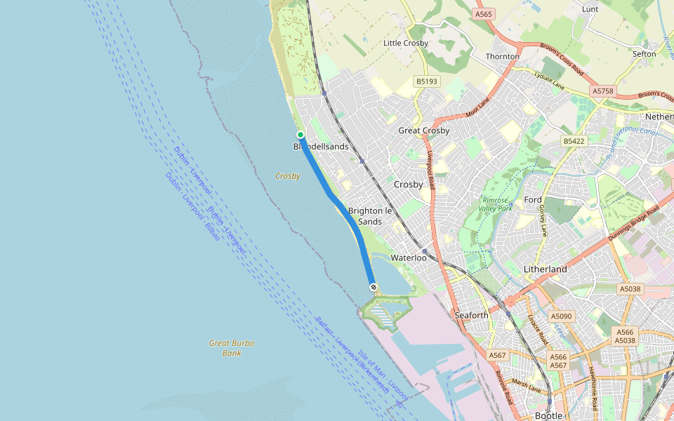 Sefton Coastal Path walking route map in Waterloo