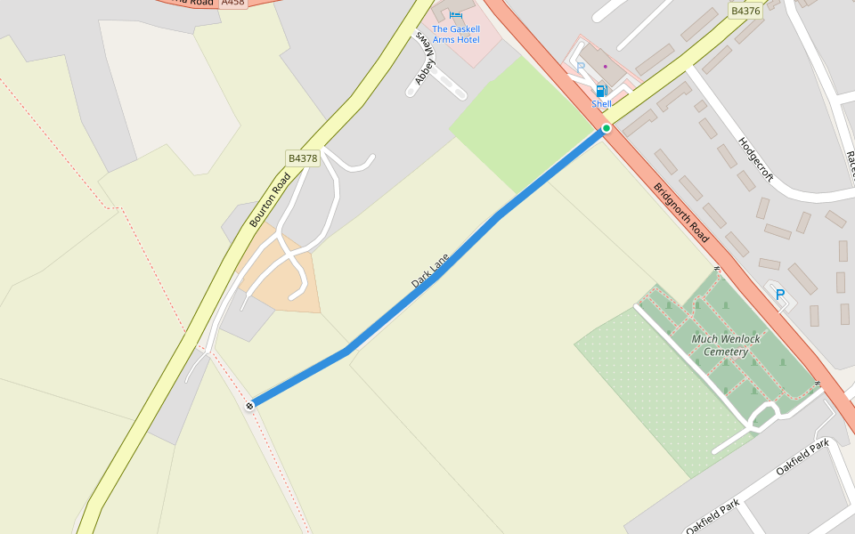 Dark Lane walking route map in Much Wenlock