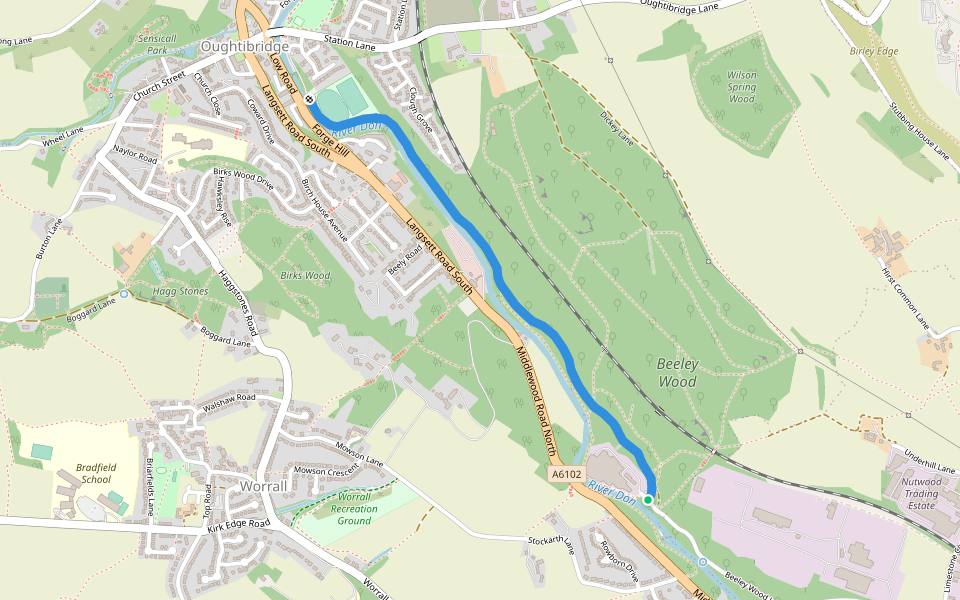 Upper Don Trail (Beeley Wood) walking route map in Oughtibridge