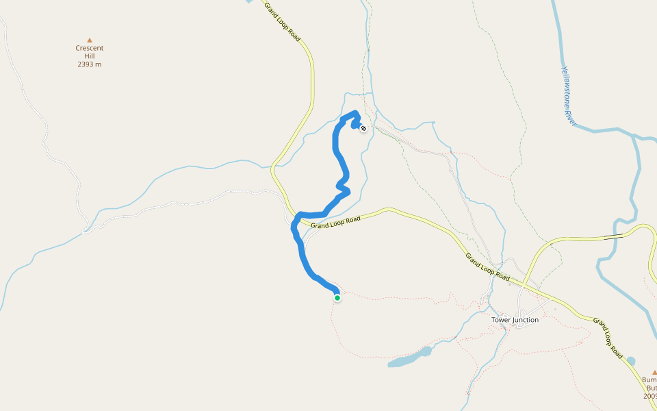 Two Hour Horse Ride Trail walking route map in Tower Junction