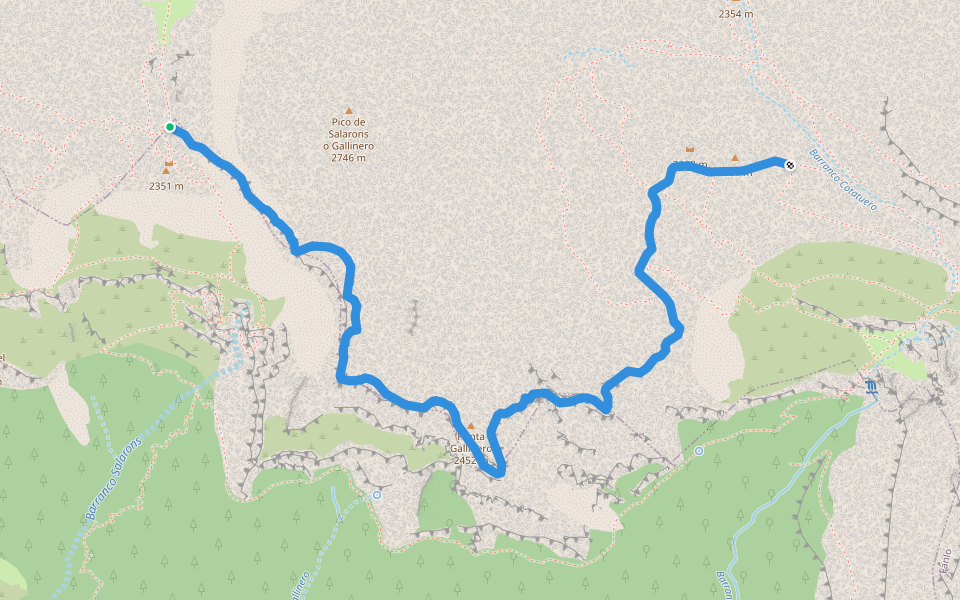 Faja de las Flores walking route map in Torla-Ordesa