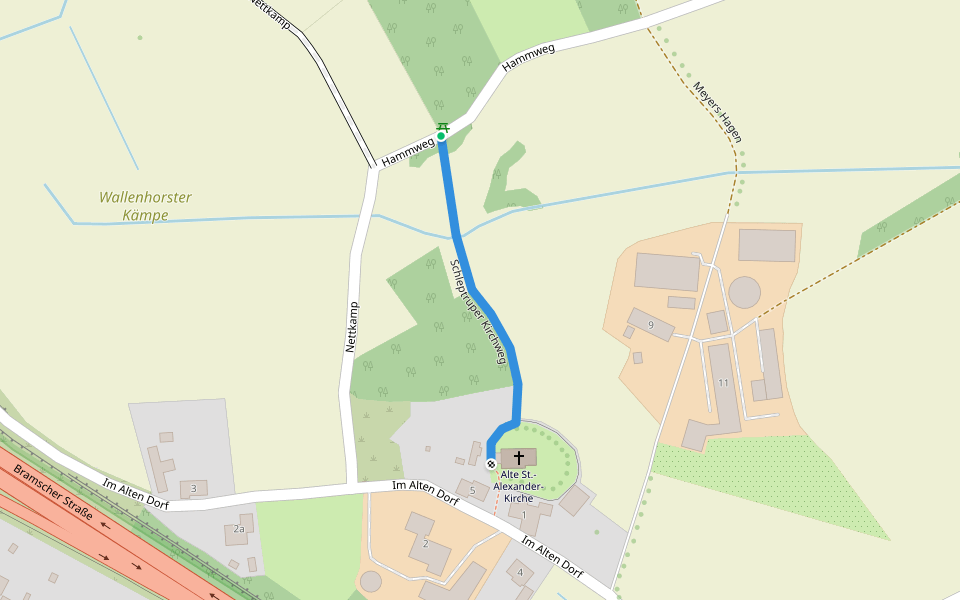 Schleptruper Kirchweg walking route map in Wallenhorst