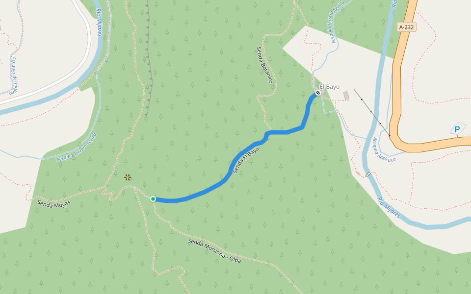 Senda El Bayo walking route map in Olba