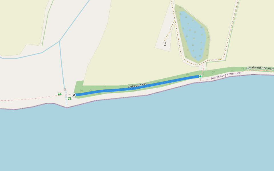 Liebestunnel walking route map in Broager