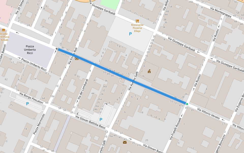 Via Vittorio Veneto walking route map in Massa Lombarda
