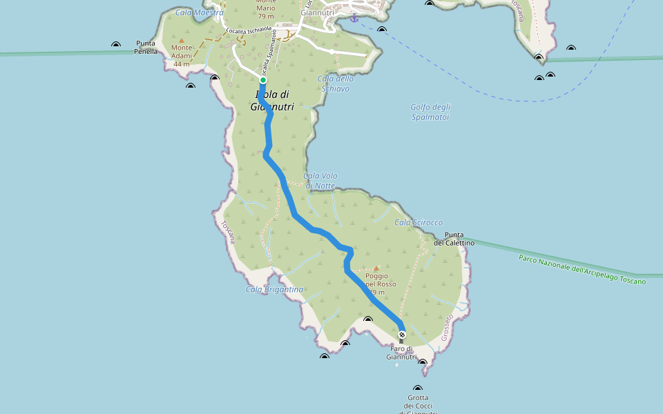 Località Vigna Secca walking route map in Cala Spalmatoio