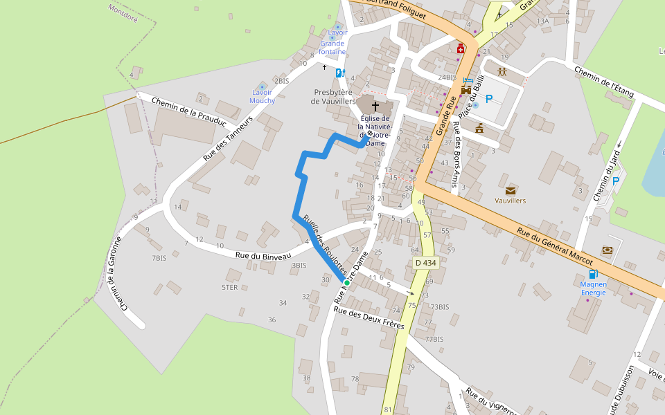 Ruelle des Roulottes walking route map in Vauvillers