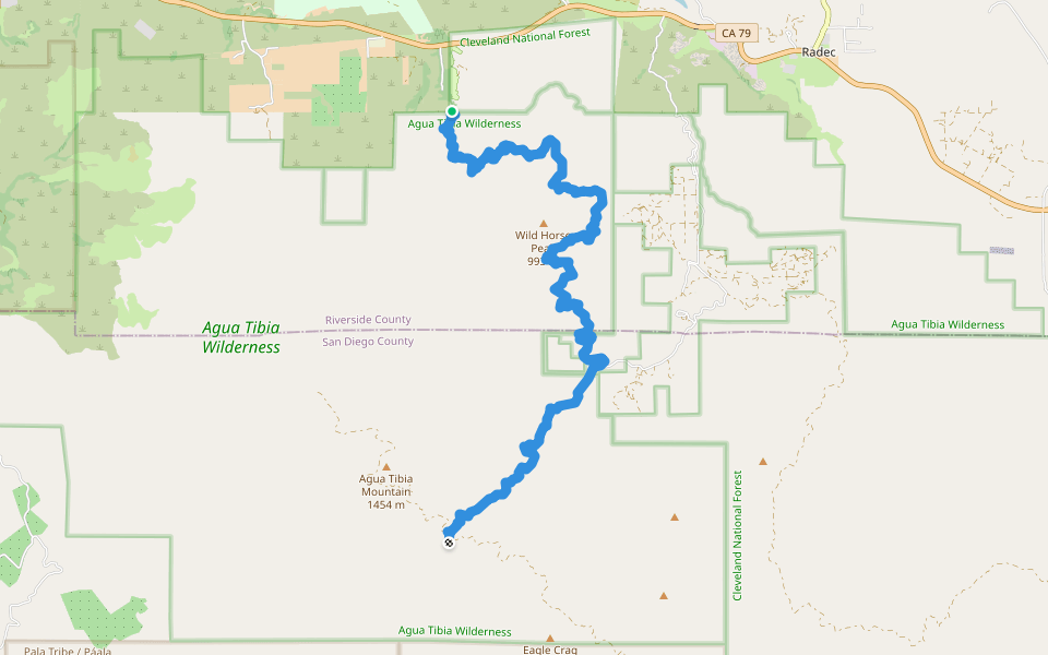 Wild Horse Peak Trail walking route map in Temecula