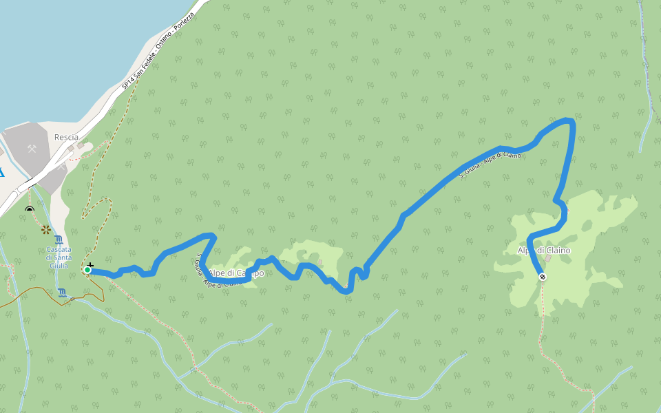 S. Giulia - Alpe di Claino walking route map in Rescia