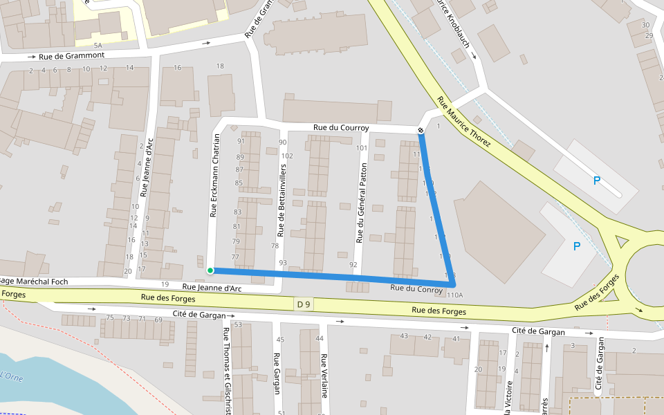 Rue du Conroy walking route map in Moyeuvre-Grande