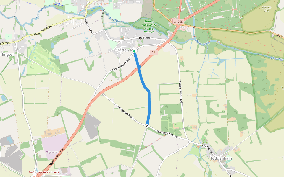Cherry Hill walking route map in Barton Mills