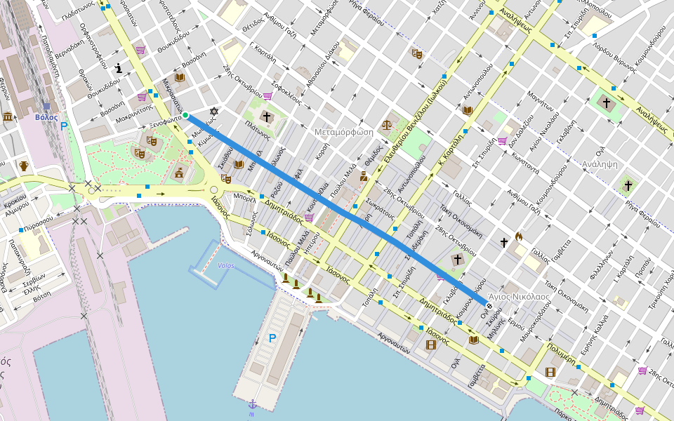 Ερμού walking route map in Volos