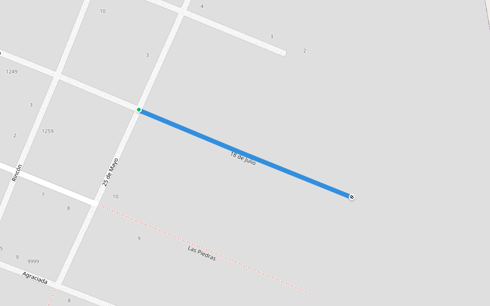 18 de Julio walking route map in Villa Soriano