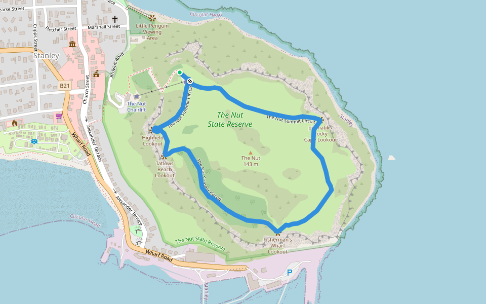 The Nut Summit Circuit walking route map in Stanley