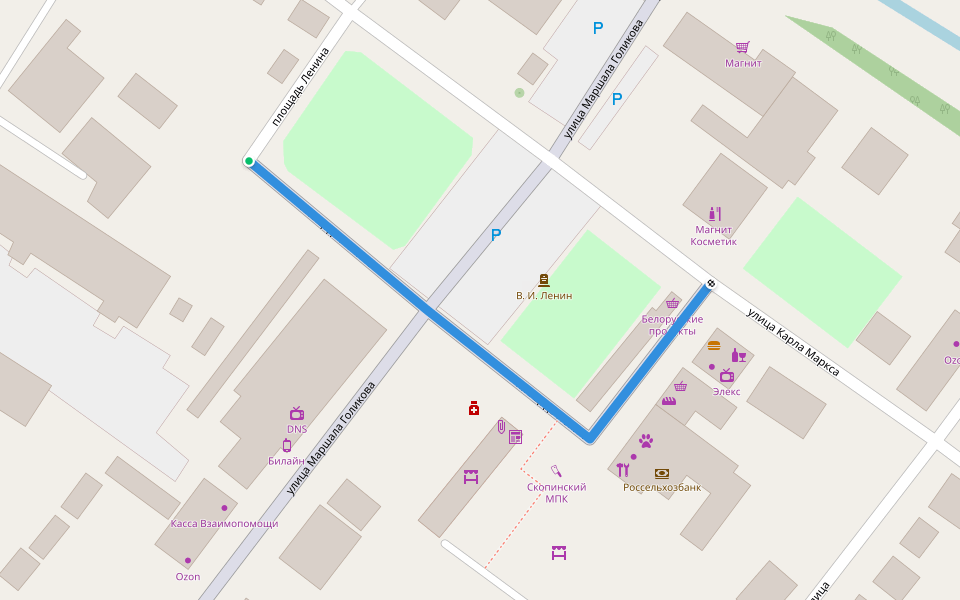 площадь Ленина walking route map in Mikhaylov