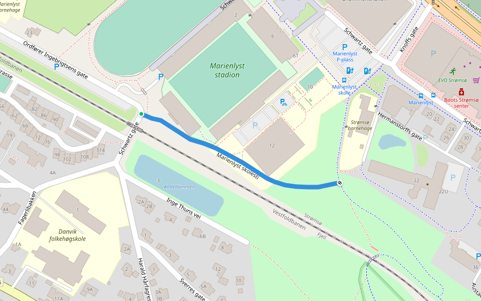 Marienlyst skolesti walking route map in Drammen